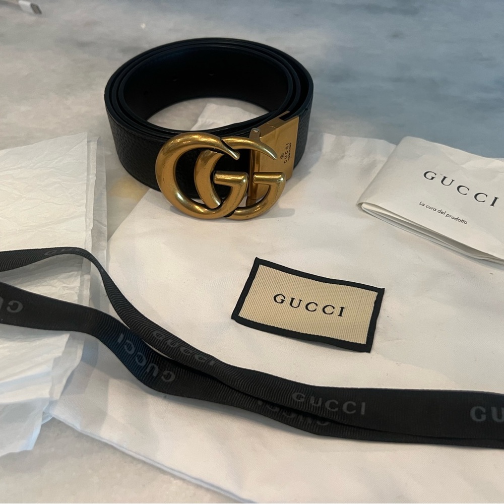 Gucci Black Belt with Gold GG Buckle 85/34 (US would fit sz 6/8/10)